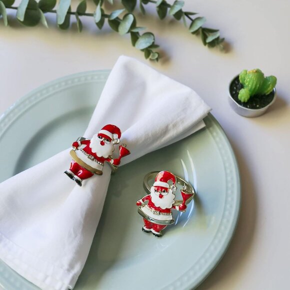 Xmas Napkin Rings Set of 6, Father Chirstmas Napkin Ring for Wedding, Thanksgivi - Picture 2 of 6